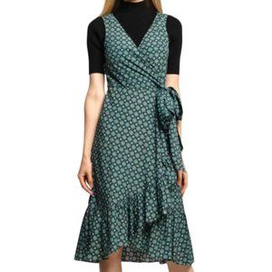 Tory Burch | Ruffle Wrap Dress | Logo Medallion Batik Print | NWT | 10